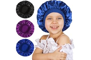 CHOSHION 3 Pcs Bonnet for Kids, Kids Bonnets for Girls, Satin Silk Hair Bonnet for Sleeping, Soft Wide Band Sleep Cap for Curly Hair Braids for Teens Child Toddler