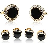 MRCUFF Black Designer Onyx Cufflinks & Studs & Tie Bar Tuxedo