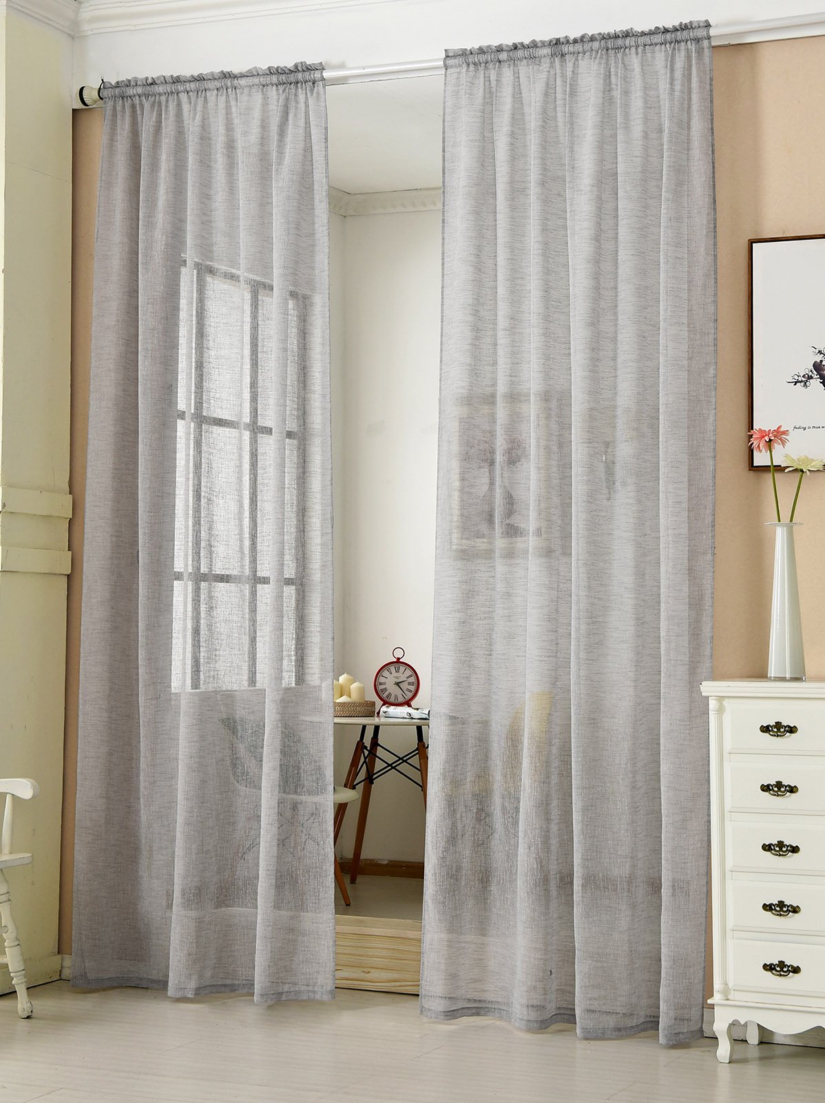 Laneetal Sheer Curtain Light Grey Woven Voile Rod Pocket Window Curtain in Linen Look 1 Panel W55 x L96 Inch