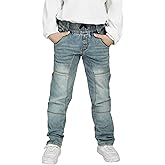 Merritain Boys Jeans Baggy Fit Boys Pull on Pants of Blue Stretch Denim Drawstring Elastic Waist 5-10 Years