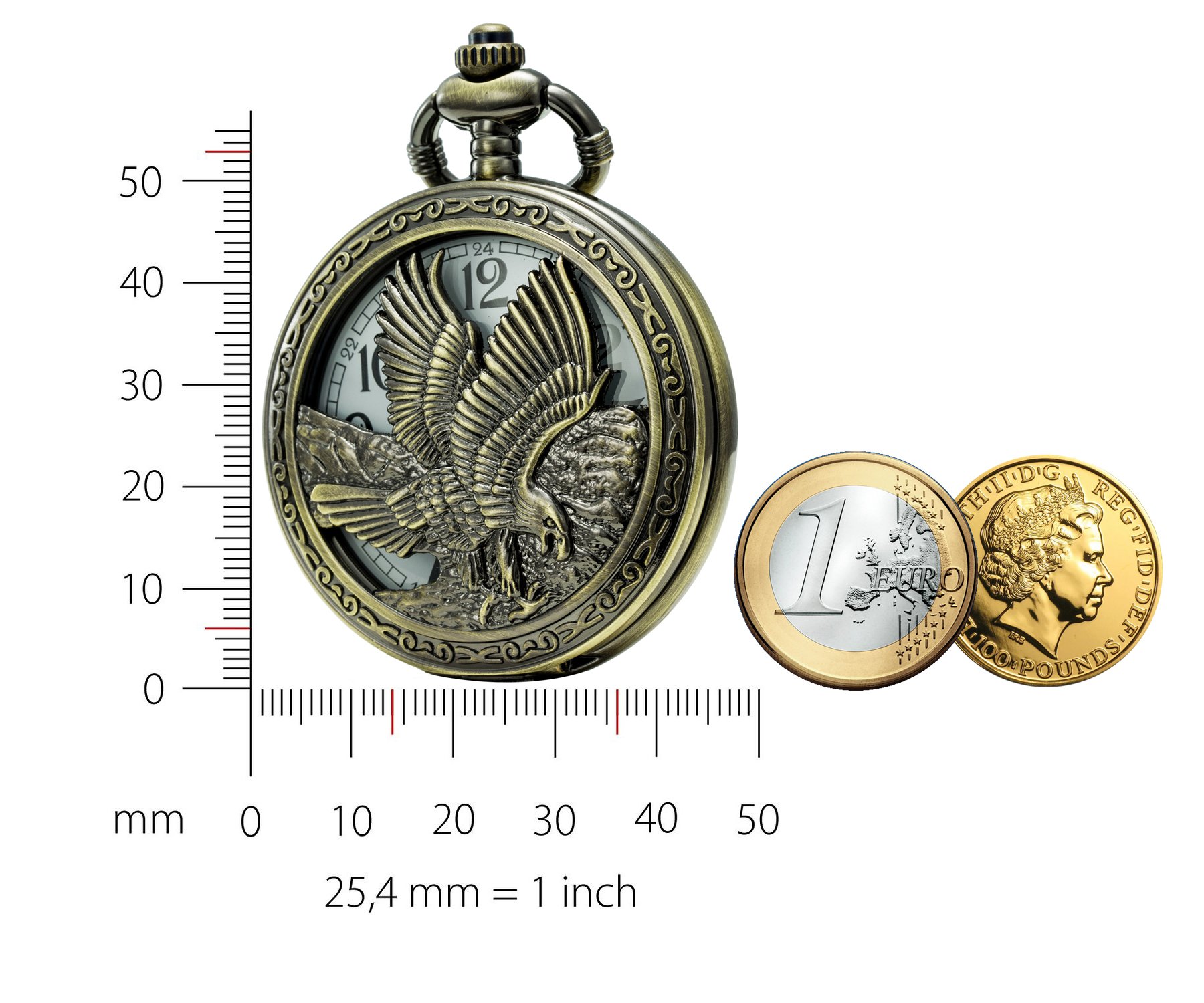 SEWOR Japan Quartz Movement Pocket Watch with Double Chain (Metal & Leather) (Eagle)