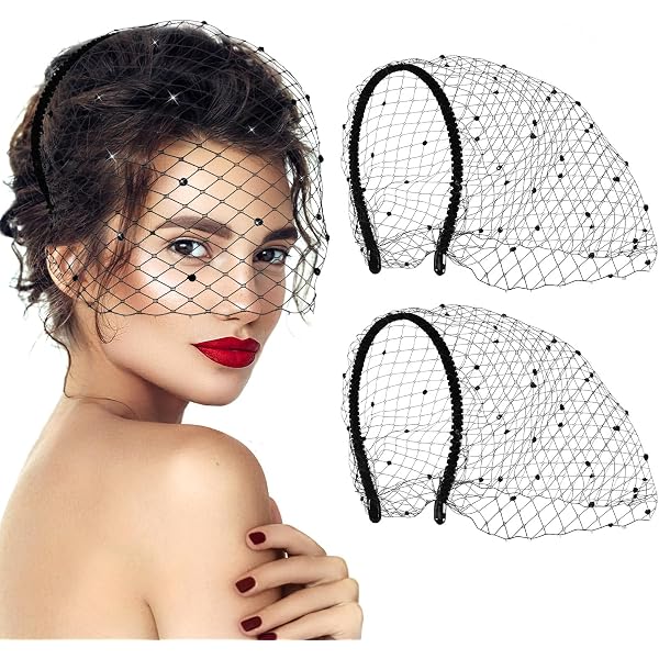Black Mesh Veil Fascinator Headband 1920s Headpiece for  display picture 3