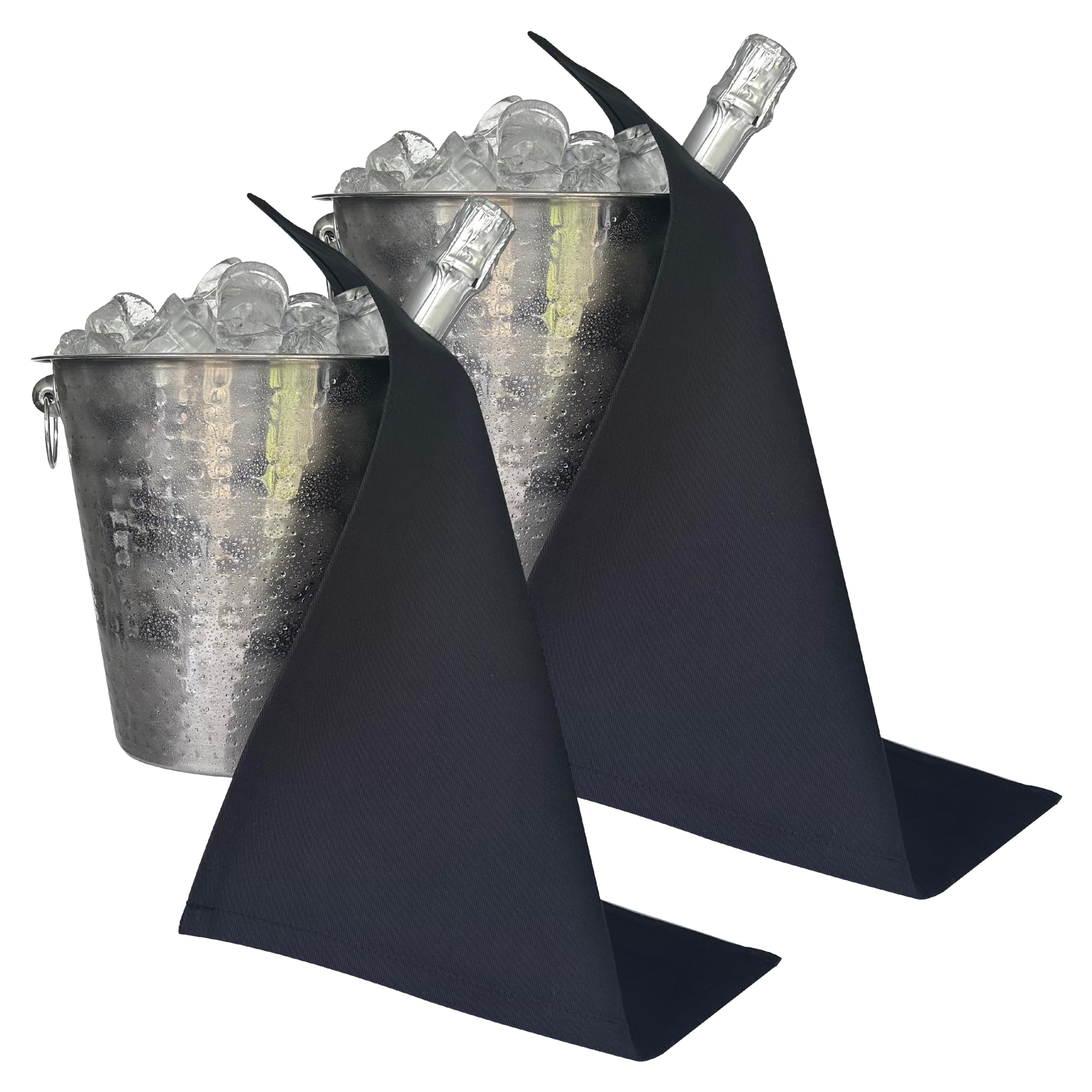 BottleCloths - Original Collection, Bottle Cloths for Ice Buckets, Cotton, 42 cm, Corner Hole, Stitched Circle (Black, Pack of 2)