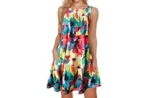 elescat Women's Summer Dresses 2024 Beach Casual Sleeveless Floral Print Tank Loose Sundress with Pocket