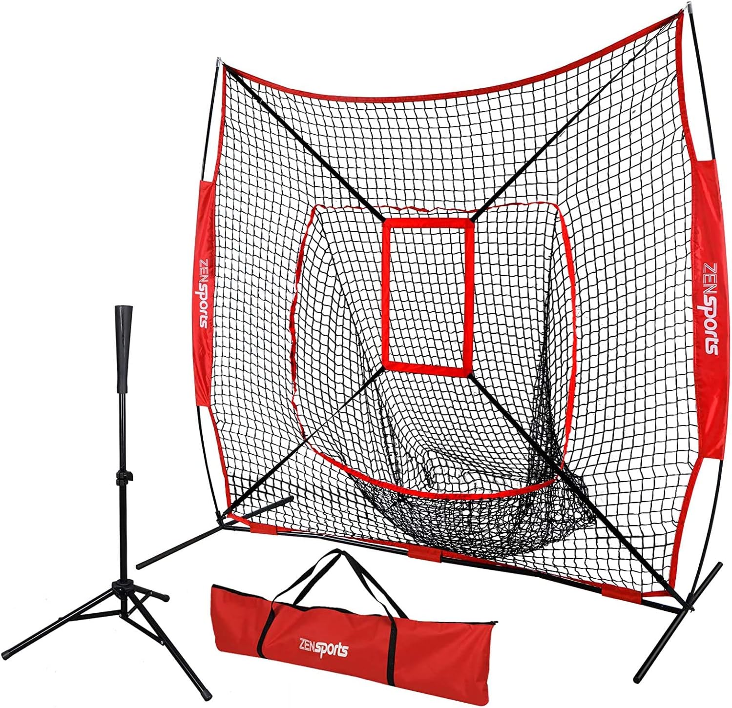 ZENY 7' x 7' Baseball Softball Practice Hitting Pitching Net with Strike Zone Target + Batting Tee,Carry Bag,Practice Equipment Batting Soft Toss Training Set