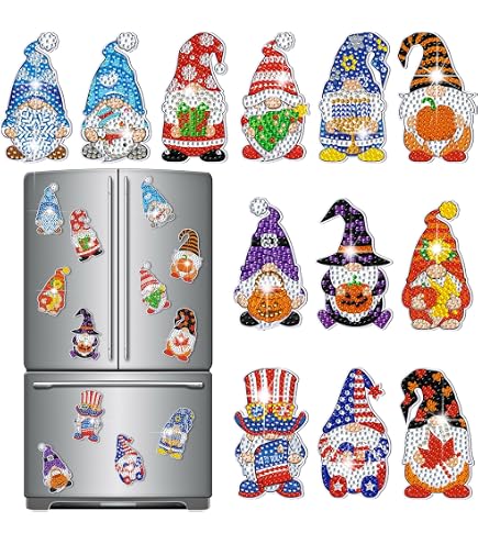 12 Imanes De Nevera Con Pintura De Diamantes - Kit Manualidades Navideñas Para Decorar Frigorífico
