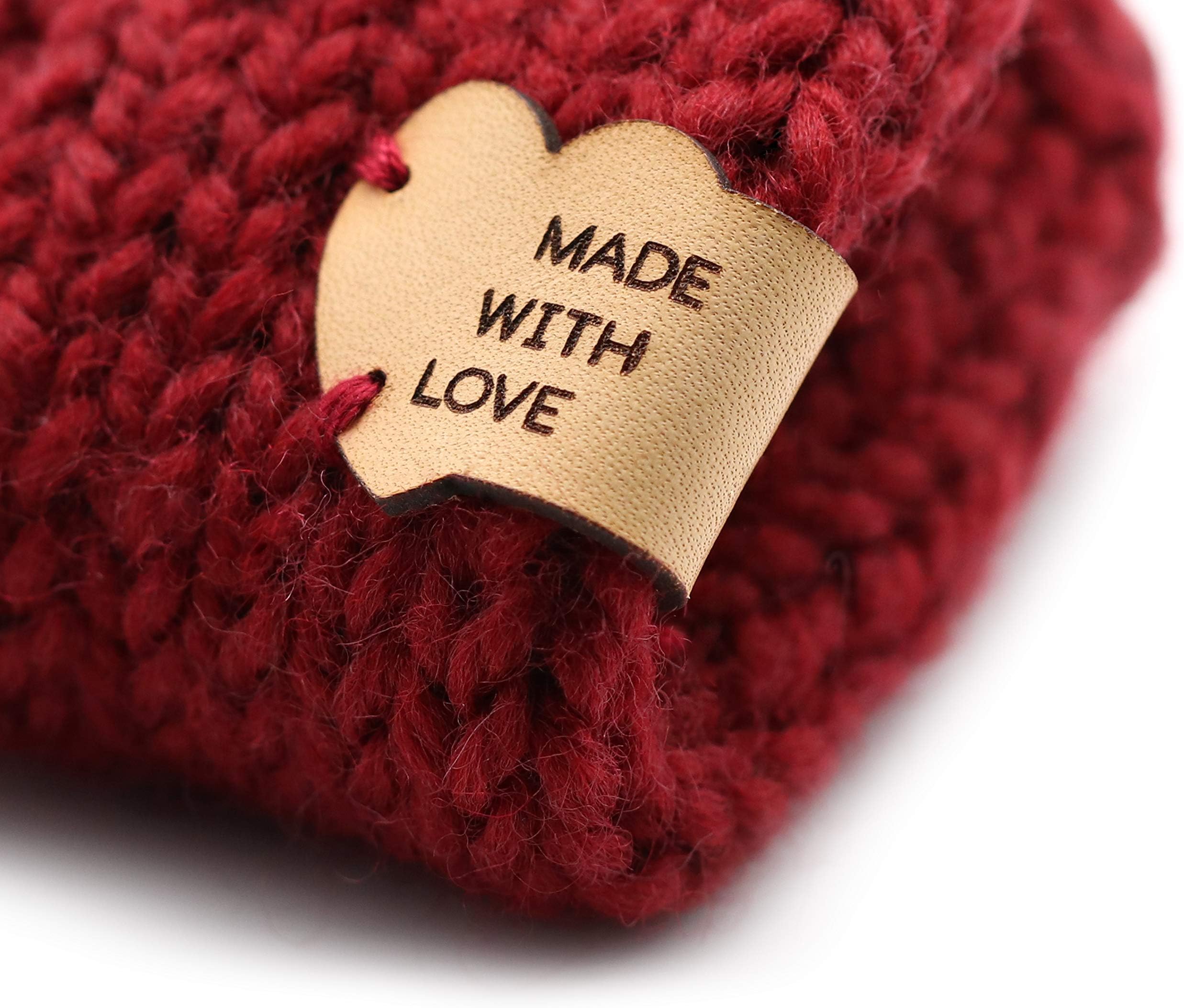 Handmade Leather Labels P"Made with Love" Heart Shaped | 15 pcs | Exclusive Engraved Genuine Italian Leather Tags