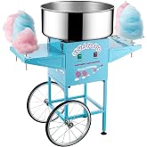 Great Northern Popcorn Flufftastic Cotton Candy Machine with Cart, Blue | 1000W Candy Floss Maker with Stainless-Steel Pan, Side Trays, and 13in Wheels for Easy Portability