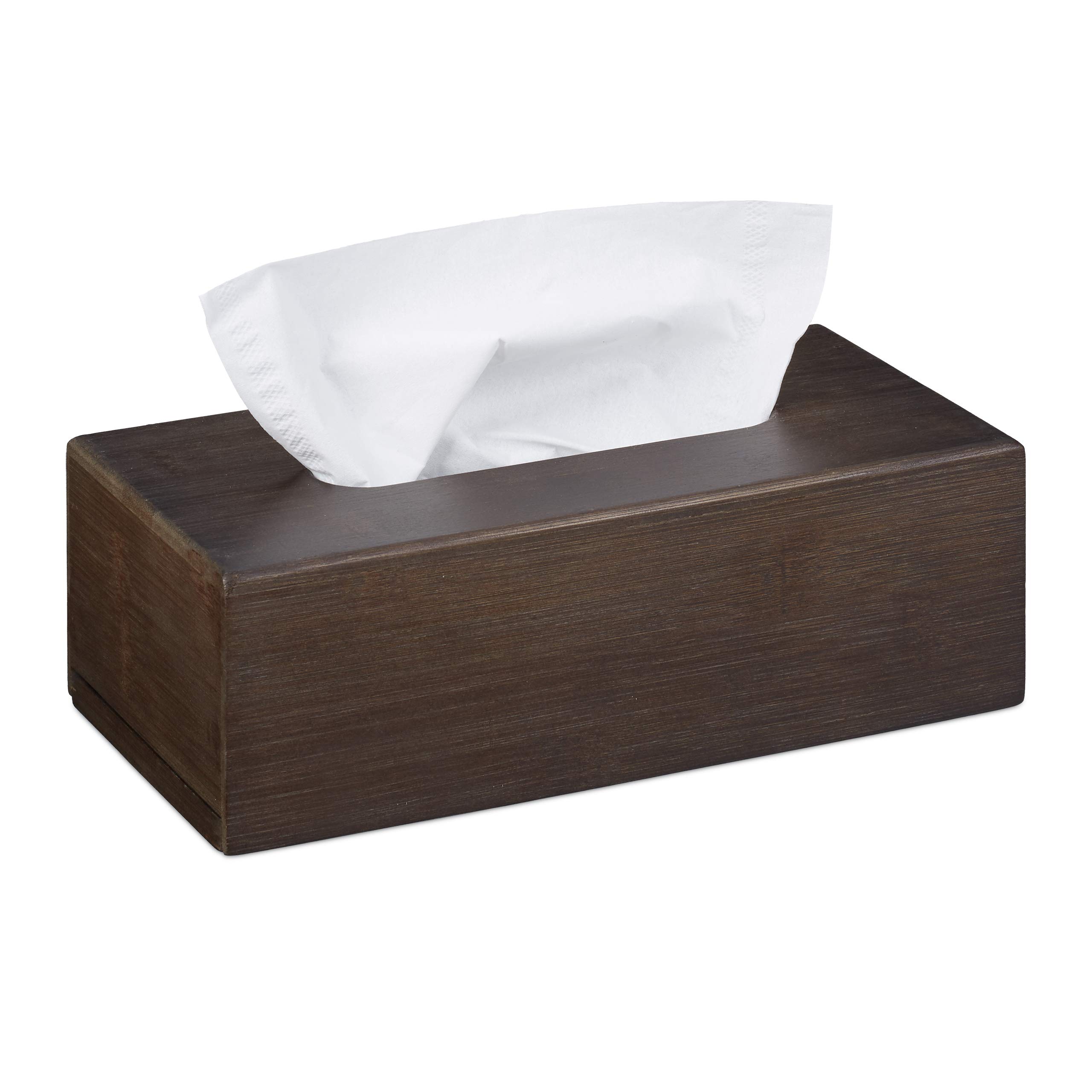 Relaxdays Bamboo Tissue Box, Paper Tissue Box Cover with Sliding Floor, Wooden Dispenser Case, HWD: 7.5x24x12cm, Dark Brown