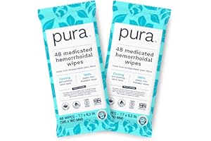 Pura XL Flushable Medicated Wipes for Hemorrhoid Relief, Extra-Large, Fragrance-Free Wet Wipes with Witch Hazel, Coconut Oil & Aloe, Skin Soothing, 96 Wipes (2 Packs)