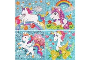 ForPeak Diamond Painting Kits for Kids Unicorn Diamond Art Gem by Number Kits Arts and Crafts for Kids Ages 8-12 DIY Full Drill Painting Kits for Home Wall Decor 4 Pieces 6" X 6"