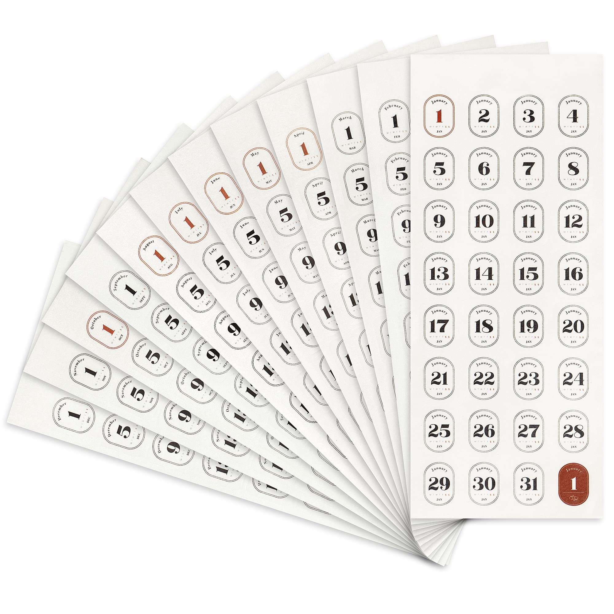 12 Monthly Date Sticker Sheets, 365 Daily Number Stickers, Decorative Planner Sticker Accessories