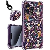 Toycamp for iPhone 13 Pro Max Case with Strap for Women - Cute Funny Girls Girly Skull Flower Pattern Design for iPhone 13 Promax Case with Wrist Lanyards Four Corners Flexible Hang Style