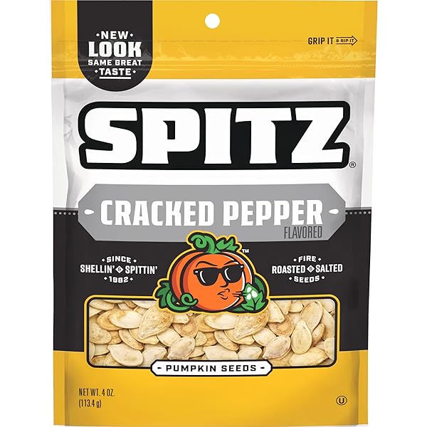 SPITZ PUMPKIN SEEDS, CRACKED PEPPER, 4 OZ SNACK BAG
