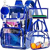 FTJCF Clear Backpack, Stadium Approved Transparent Bookbag for Girls Boys, Heavy Duty PVC See Through Backpack for Women Men