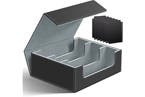 HOMTHY 1800+ Card Deck Case for Trading Cards, Leather Magnetic Closure Commander Card Storage Box Magic Card Holders Fit for YuGiOh, MTG and Sport Cards (Grey)