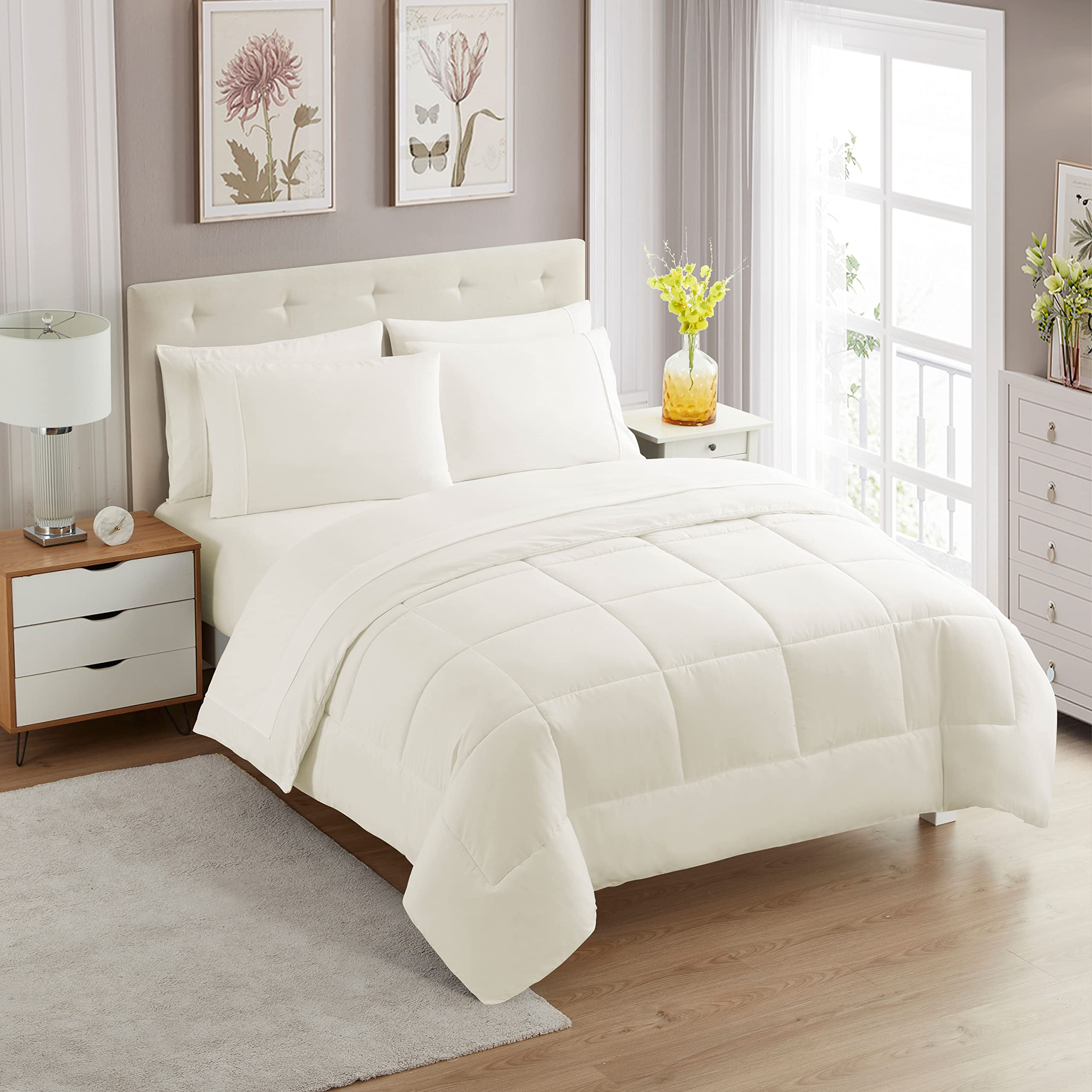 King Size Comforter Set with Sheets - 7-Piece Bedding Collection - 1 Comforter, 1 Fitted Sheet, 1 Flat, 4 Pillowcases - Deep Pocket - Soft & Breathable Premium Quality - Ideal for All Seasons, Ivory Image King Size Comforter Set with Sheets - 7-Piece Bedding Collection - 1 Comforter, 1 Fitted Sheet, 1 Flat, 4 Pillowcases - Deep Pocket - Soft & Breathable Premium Quality - Ideal for All Seasons, Ivory Image