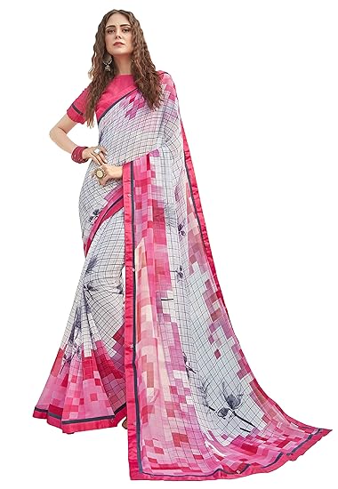 Womens Multi-Coloured Georgette Saree With Satin Border And Blouse Material_RKSCPC41816