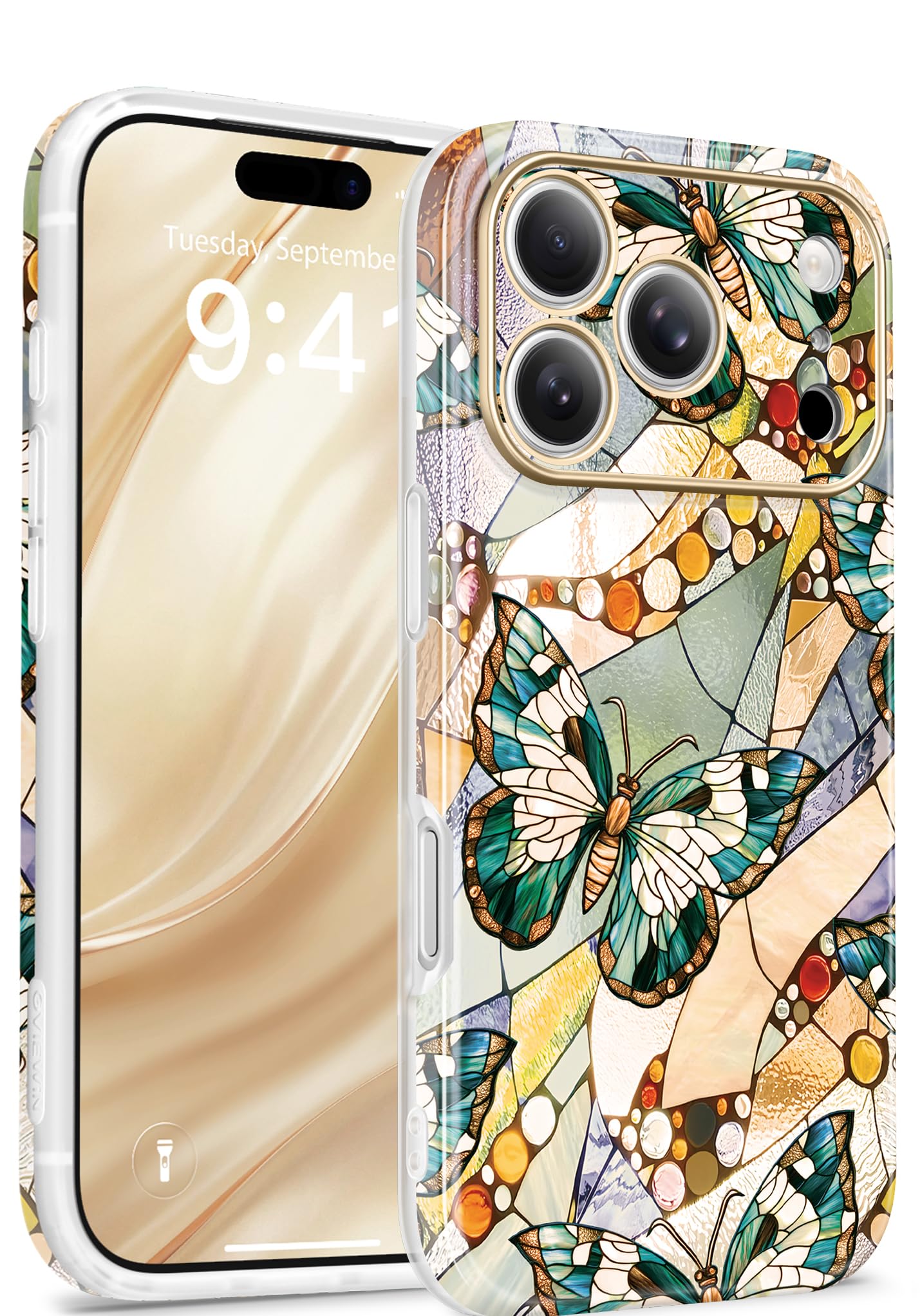 GVIEWIN for iPhone 17 Pro Case for Women, [Compatible with MagSafe] [Upgraded Full Camera Protection], Stylish Floral Shockproof Protective Phone Case for iPhone 17 Pro 6.3", Jade Flutter