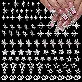 Silver Star Nail Charms Kit - 3D Metal Rhinestone Celestial Nail Art Supplies - Y2K Punk Goth Style Starburst, Dangle Charms for Acrylic Nails DIY Jewelry Making