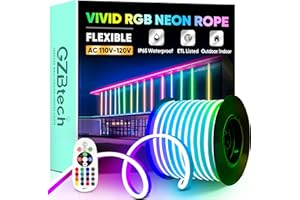 GZBtech RGB LED Neon Rope Lights 100FT/30M, AC 110-120V Waterproof Color Changing LED Rope with Remote Controller, Dimmable Multi Color Neon Rope Lighting for Indoor Outdoor Commercial Use