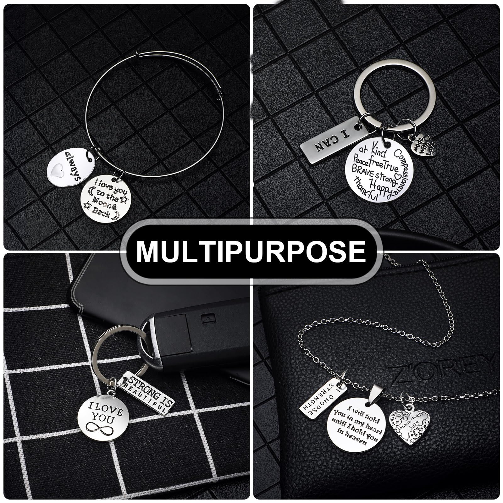 259 Pieces Inspirational Motivational Keychains Charms Pendant Bulk Keychains Inspirational Words Charms with Open Jump Rings Key Rings for Various DIY Necklaces Bracelets Jewelry Making Accessory