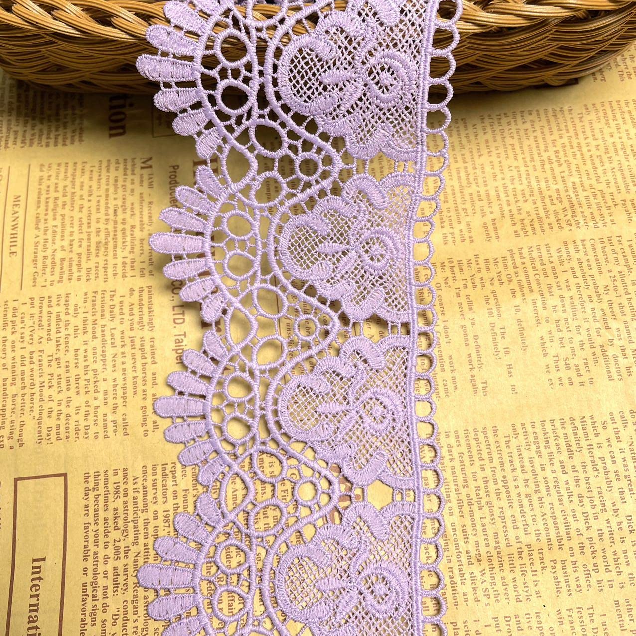9CM Width Europe Crown Pattern Inelastic Embroidery Lace Trim,Curtain Tablecloth Slipcover Bridal DIY Clothing/Accessories.(4 Yards in one Package) (Light Purple)