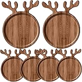 Ziliny 6 Pcs Christmas Appetizer Platter 12 Inch Christmas Cutting Board Acacia Serving Trays Wood Charcuterie Board Tray Snack Dessert Candy Dish Plate for Kitchen Gifts(Deer Antle)