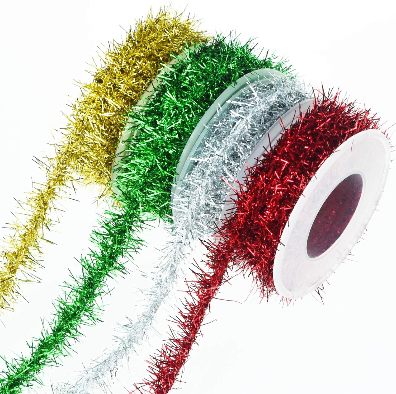 Wreaths, Garlands & Swags - Tongcloud 4 Rolls Christmas Tinsel Ribbon Metallic Garland Tinsel Garland Christmas Metallic Tinsel Ribbon Glitter Tinsel Ribbon for Christmas Wedding Birthday Party Decorations 4 Colors