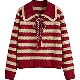 CIDER Striped Sweaters for Women Collar Knit Long Sleeve Knotted Loose Fit Pullover Winter Sweater Fall Tops