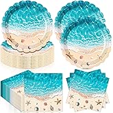 Funnymoom 96 Pieces Summer Beach Ocean Tableware Set for 48 Guests Include 48 Pcs 7 Inch Dessert Plates and 48 Napkins Watercolor Disposable Dinnerware for Hawaiian Holiday Birthday Party Supplies