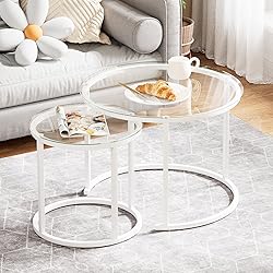 aboxoo White Nesting Glass Table Set of 2, Small