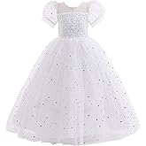 Glamulice Flower Girls Sparkle Tulle Puff Sleeves Vintage Dress Princess Wedding Bridesmaid Party Holiday Dresses