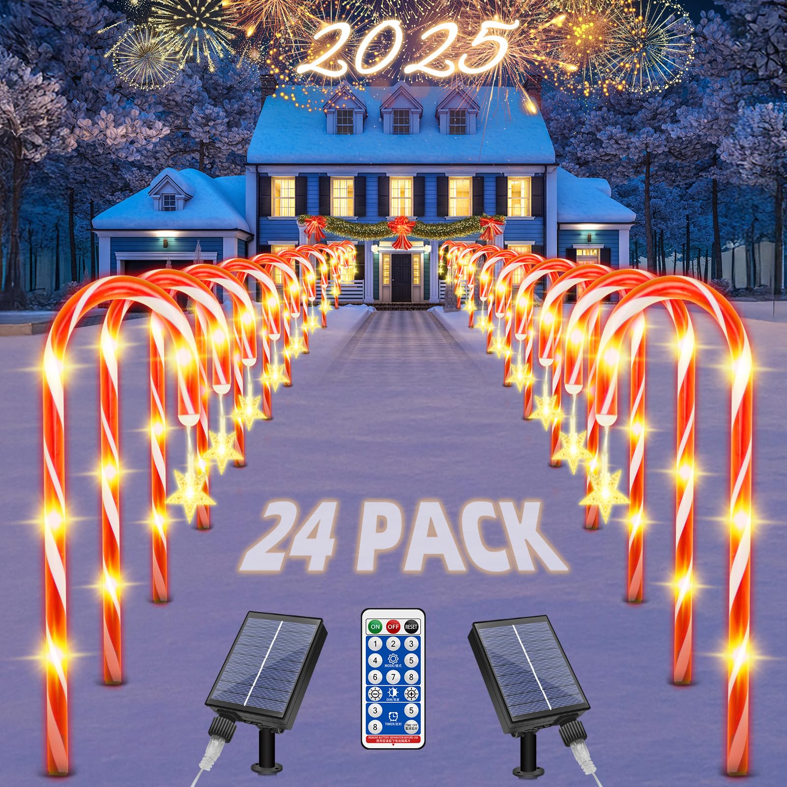 Photo 1 of Christmas Solar Candy Cane Pathway Lights Decorations Outdoor Yard 24 Pack Candy Canes Lights for Christmas Lawn Decorations Outdoor, 8 Modes & Timer with Stake Waterproof Lights for Lawn Front Yard