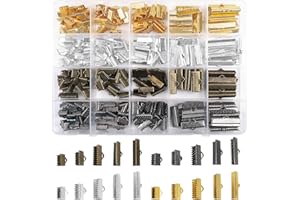 TOAOB THE ONE AND ONLY BABY TOAOB 280pcs Iron Ribbon Ends 5 Size Bracelet Bookmark Pinch Crimp Clamp 4 Colors Cord End Fastener Clasps for Leather Suede Jewelry Making