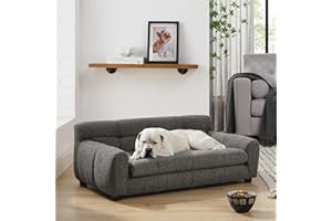 VYNELITO Dog Couch Bed, Mini Sofa for Dogs with Backrest and Armrest, Durable Pet Sofa with Soft Foam Cushion, Elevated Dog Couch Bed with Legs for Medium and Large Dogs, Stone Grey