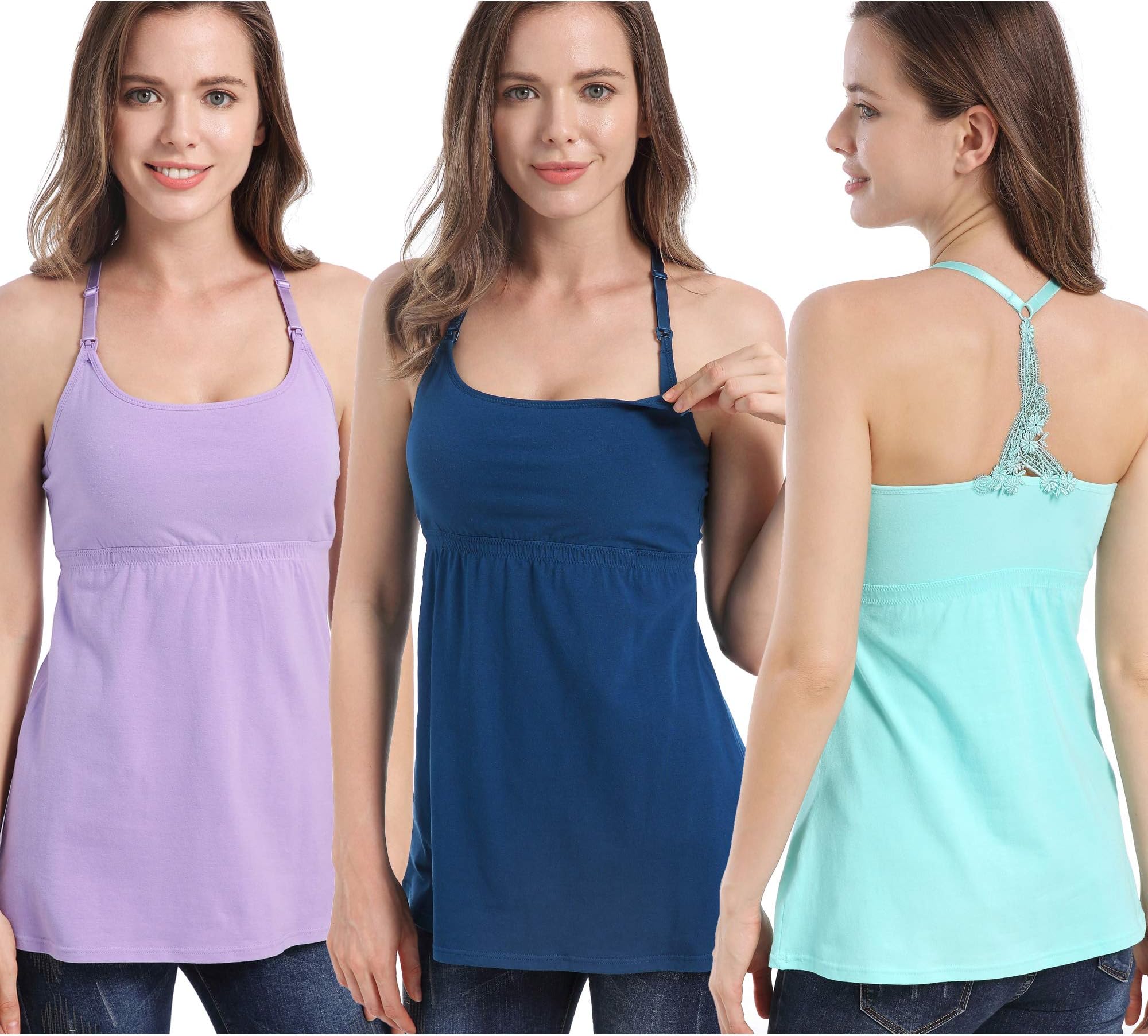 SUIEK 3PACK Women's Nursing Tanks Maternity Tops Racerback Breastfeeding Cami Bra Shirt