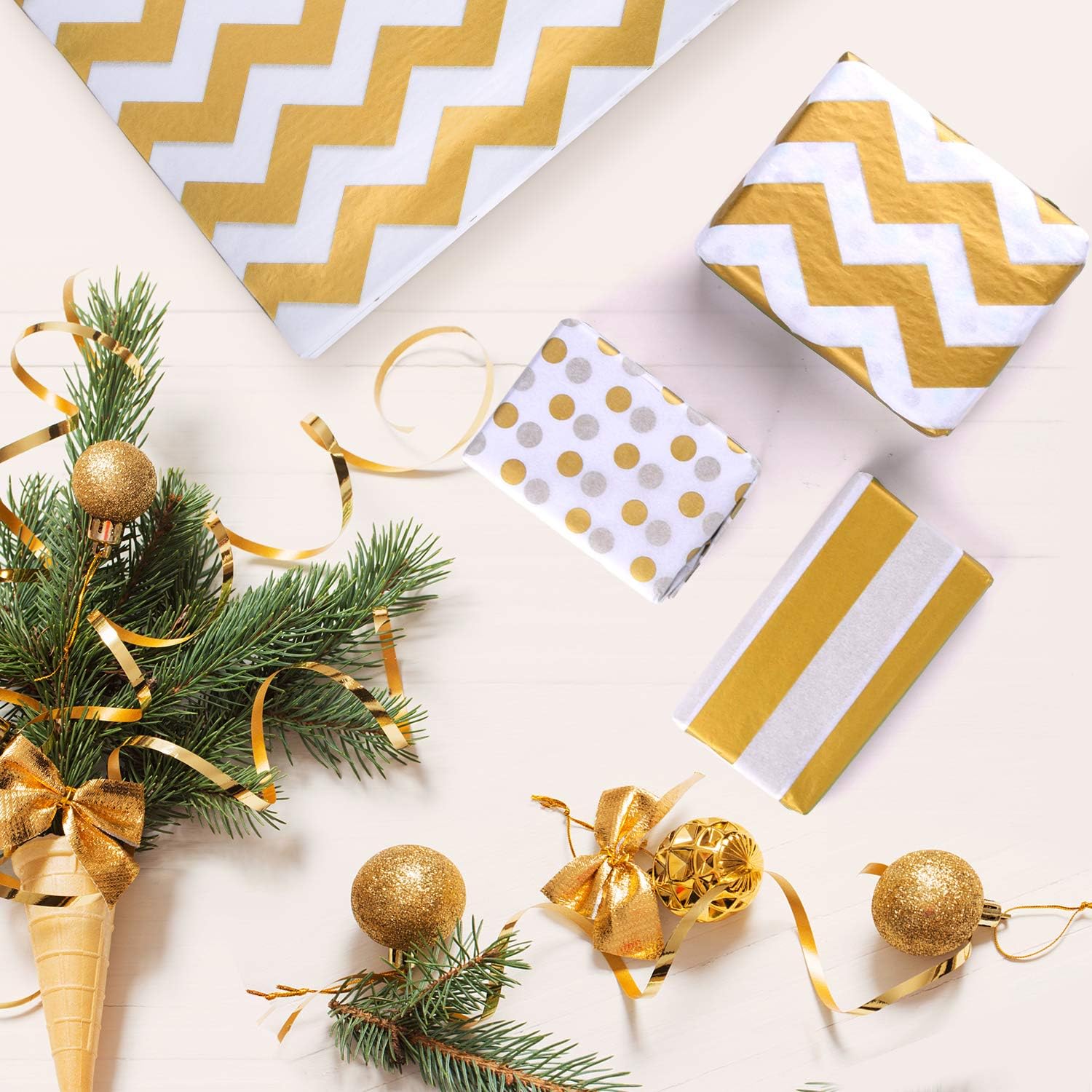 MIAHART 60 Pcs Gold White Tissue Paper Bulk 3 Style Decorative Metallic Wrapping Paper for Gift Bags Birthday Christmas Party Decoration - Image 3
