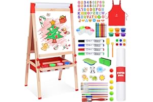 Joyooss Art Easel for Kids Easel for Toddlers,Adjustable Standing Double Sided Toddler Easels Kid Art Chalkboard with Paper Roll & Whiteboard,Easel for Kids Age 4-8 9-12