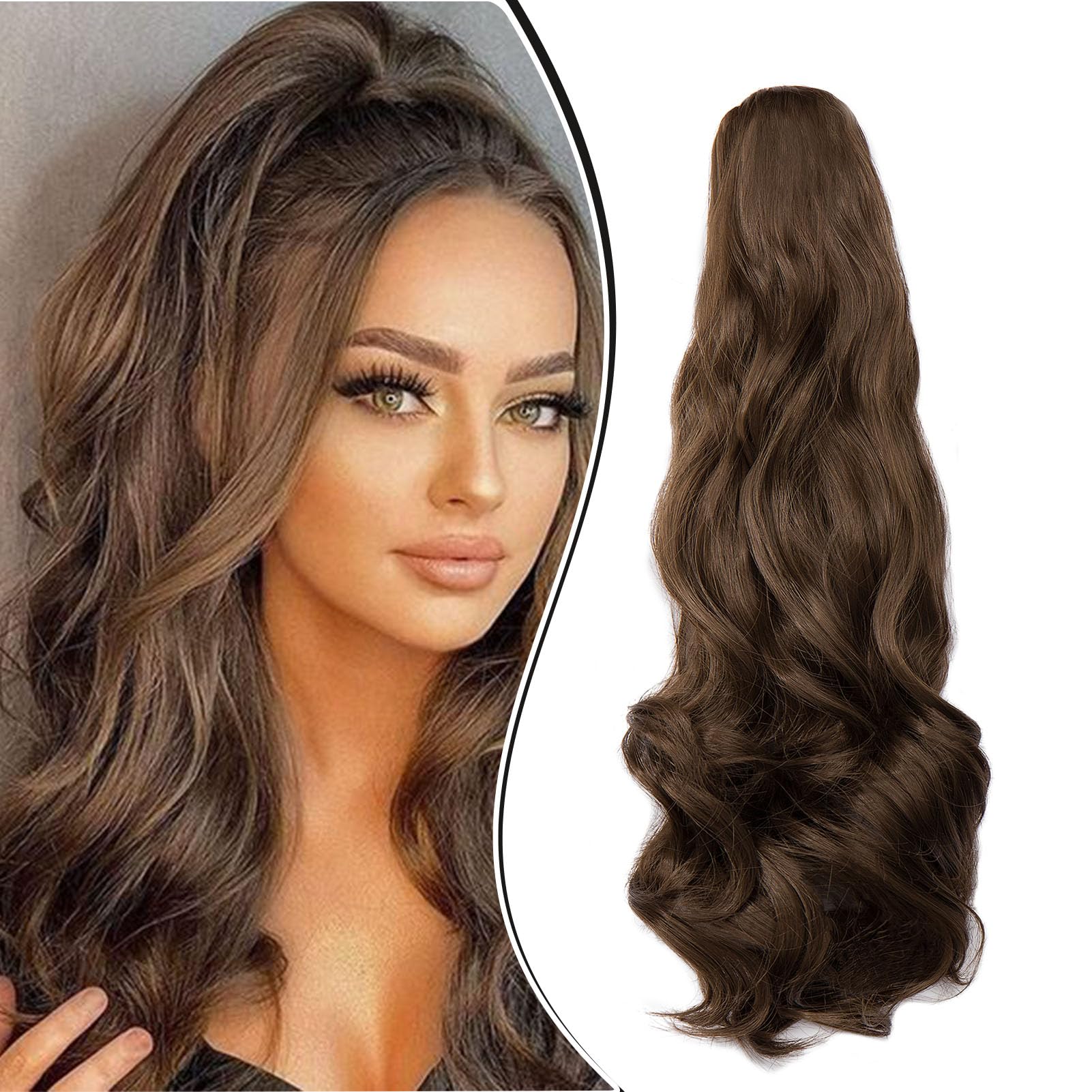 Dcbaboo Ponytail Extension Curly 18inch Claw Clip in Ponytail Hair Extensions Long Wavy Synthetic Pony tails Natural Wave One Piece Hairpiece Fake Ponytail for Women, Chestnut Brown — image 1