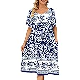 udforsk House Dresses for Women with Pockets Moo Moo Nightgown Short Sleeve Mumu Dress Lounge Dress S-5XL