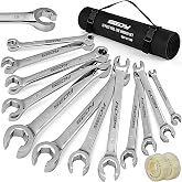 SEDY 14-Piece Flare Nut Wrench Set with PTFE Tape, Metric &amp; SAE Brake Line Wrench Offset 1/4"-7/8"&amp; 9-21mm Set Double Open End with Organizer Pouch for Repairing and Removing Nuts