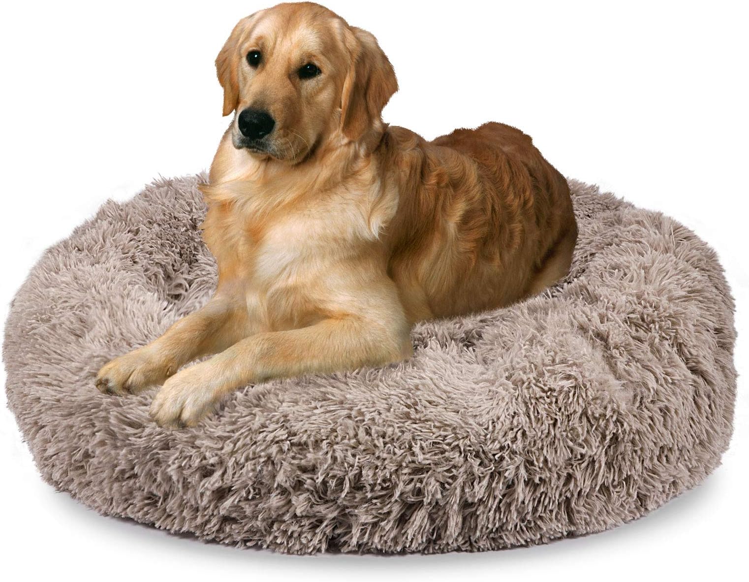 AIPERRO Dog Bed for Small Medium Dogs, Donut Cuddler Fur Round Pet Bed Soft Plush Fluffy Indoor Calming Cat Bed, Anti-Slip & Anti-Anxiety, 16/20/23/30 Inch for Puppy and Kitties (30 inch, Beige Brown)