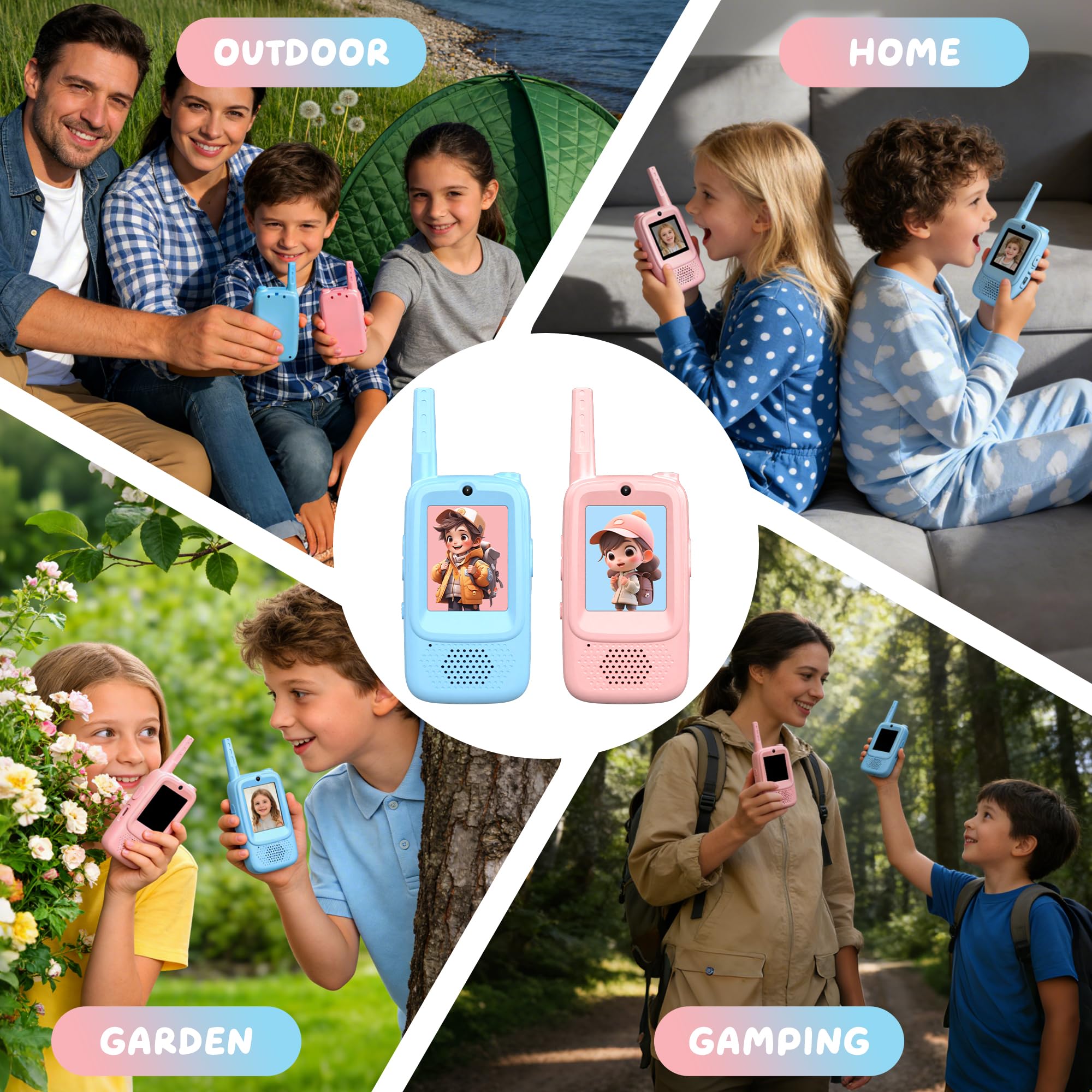 Video Walkie Talkies for Kids, 2 Pack Rechargeable Walkie Talkies with Screen, Long Range 2 Way Radio with 4 Voice Effects, Christmas Birthday Gifts for Age 3-12 Boys Girls Indoor/Outdoor/Camping