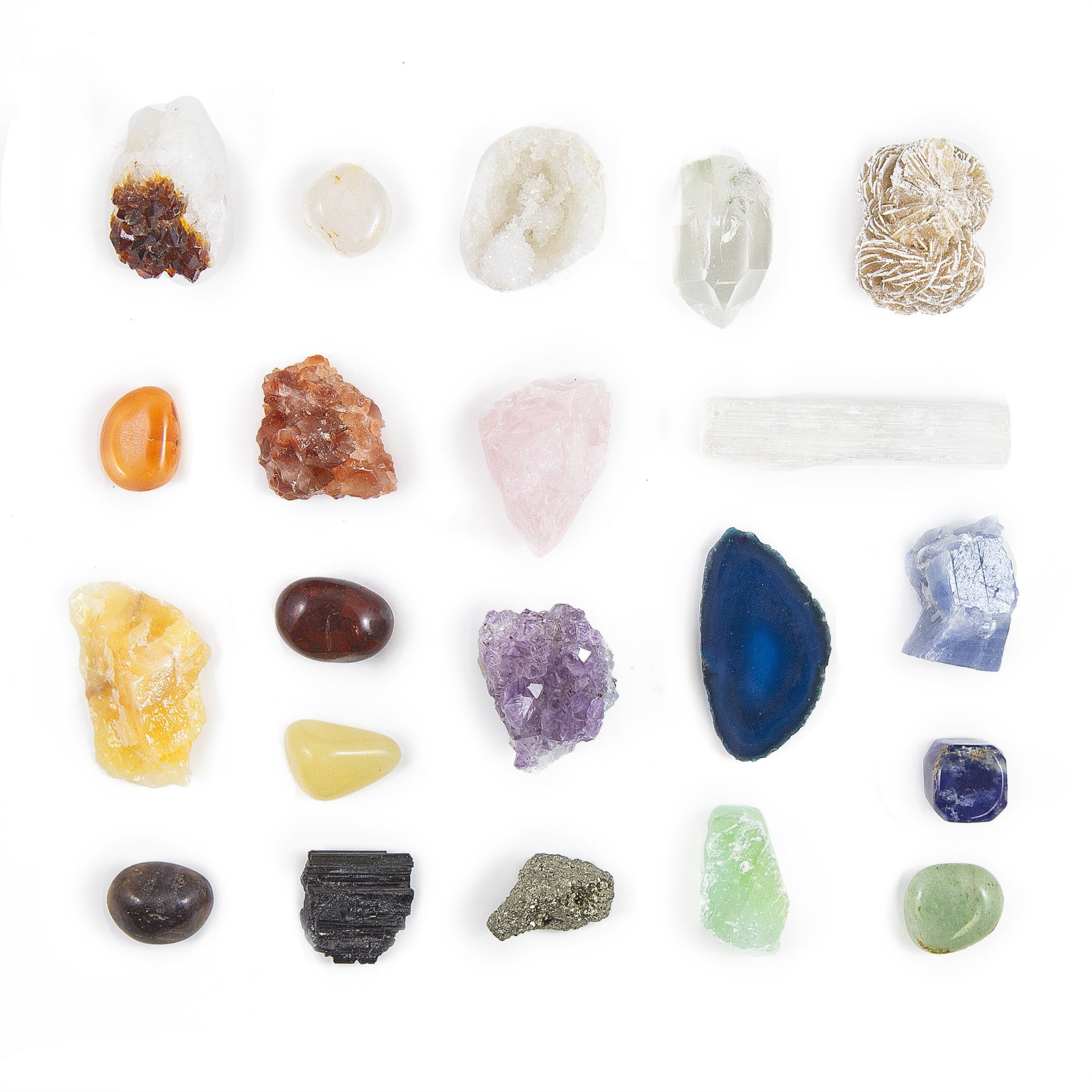 21 Healing Crystals and Chakra Kit Amethyst, Selenite, Pyrite, Clear