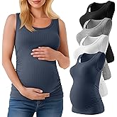 Ficerd 4 Pack Women's Maternity Tank Tops, Side Ruch Sleeveless Cotton Pregnancy Shirts Casual Ribbed Basic Maternity Clothes