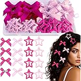 ABOLINE 44PCS Bow Hair Clips and Star Barrettes Set, 20PCS Satin Mini Hair Bows, 24PCS Star Hair Clips, Cute Y2K Hair Accessories for Women Girls