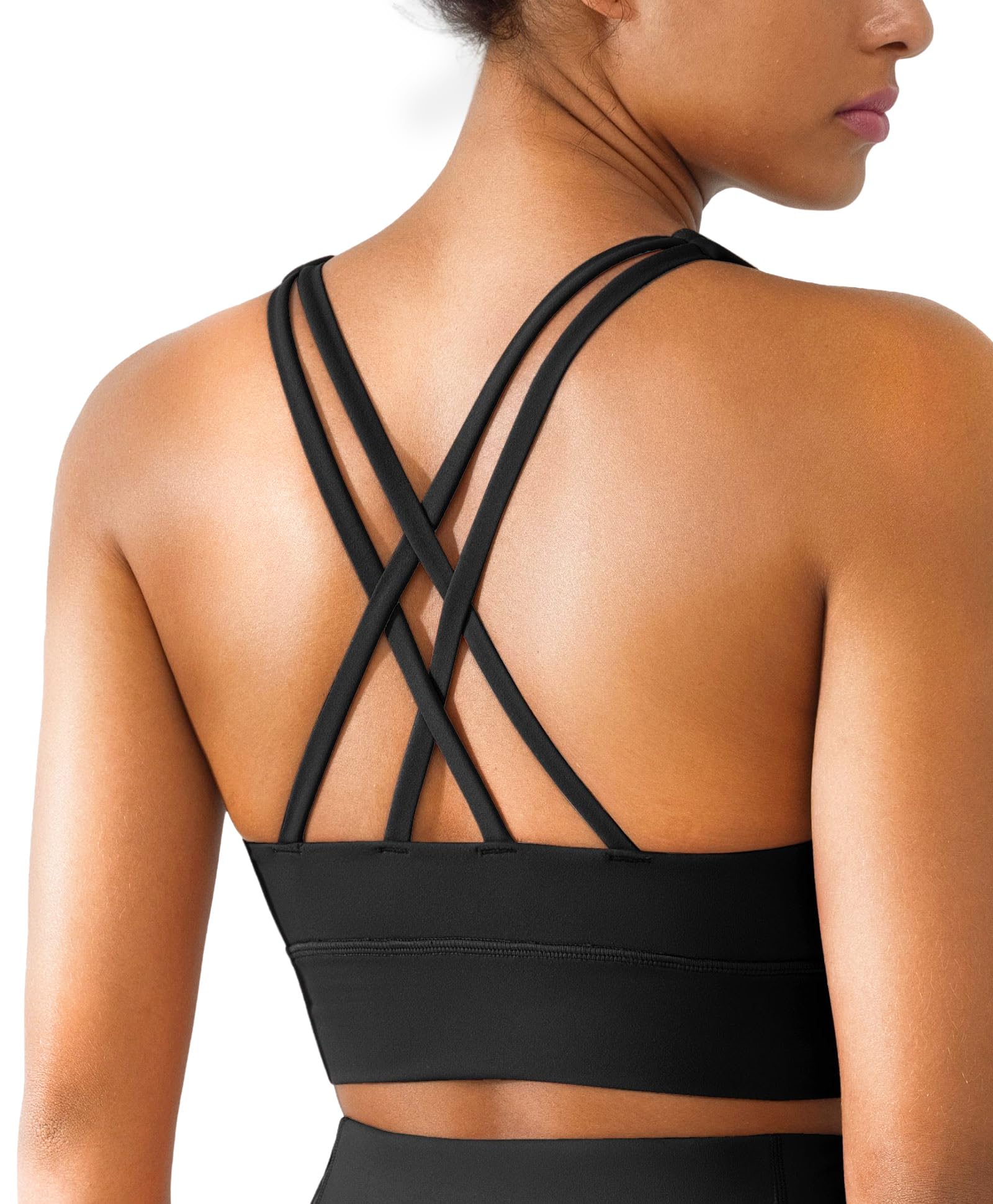 Photo 1 of BRXL Buttery Soft Padded Sports Bra for Women Medium Support Criss Cross Back Strappy Athletic Workout Gym Yoga Bra Black