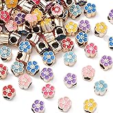 Ipotkitt 100 Pcs Random Color 5mm Hole Flower Acrylic European UV Plating Enamel Spacer Beads for DIY Bracelets Jewelry Making