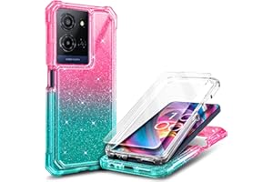 WDHD Compatible with TCL K32 5G & K33 5G Phone Case Glitter Pink/Aqua | Full-Body Protective Shockproof Rugged Bumper Cover with Screen Protector, Raised Corners Drop Protection